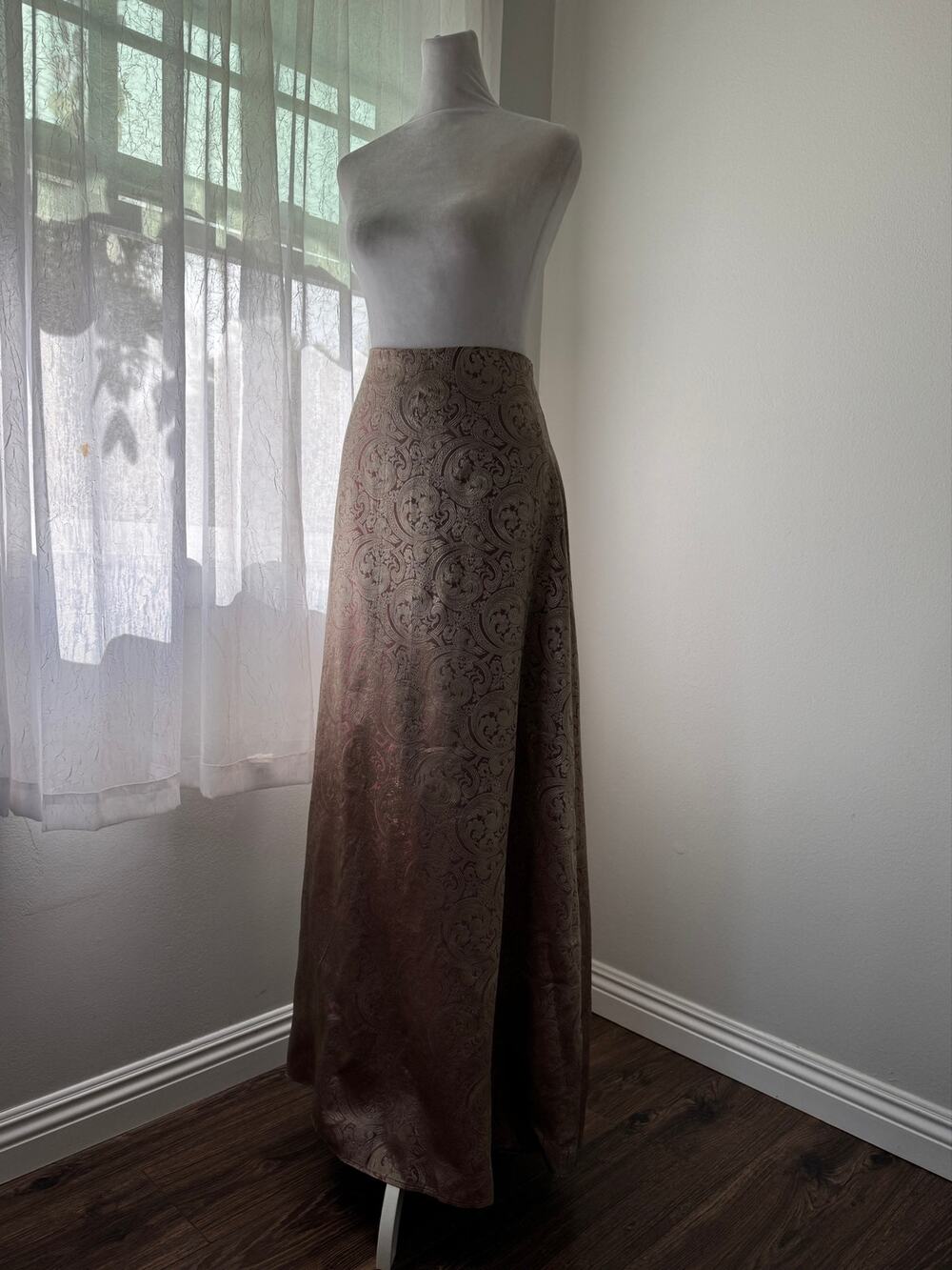 JS Collections Mauve Shimmery Baroque Print Floor Length Skirt